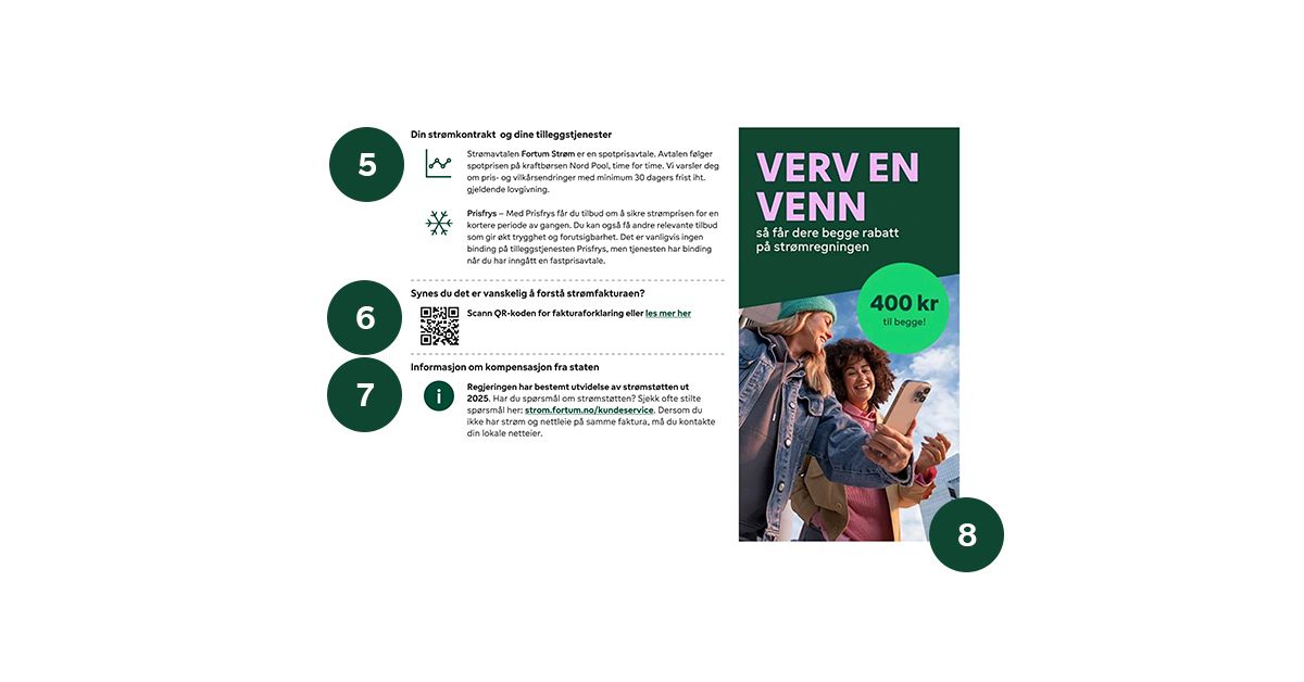 Nedre del av faktura fra Fortums første side