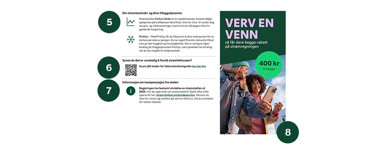 Nedre del av faktura fra Fortums første side