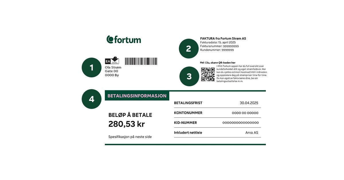 Øvre del av fakturaens første side