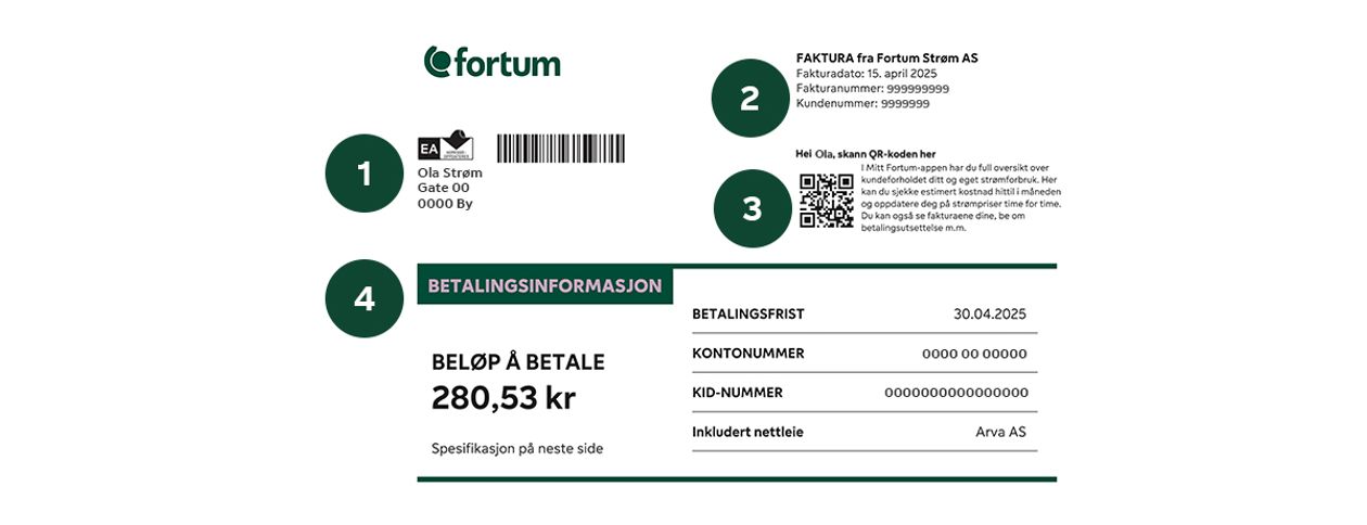 Øvre del av fakturaens første side
